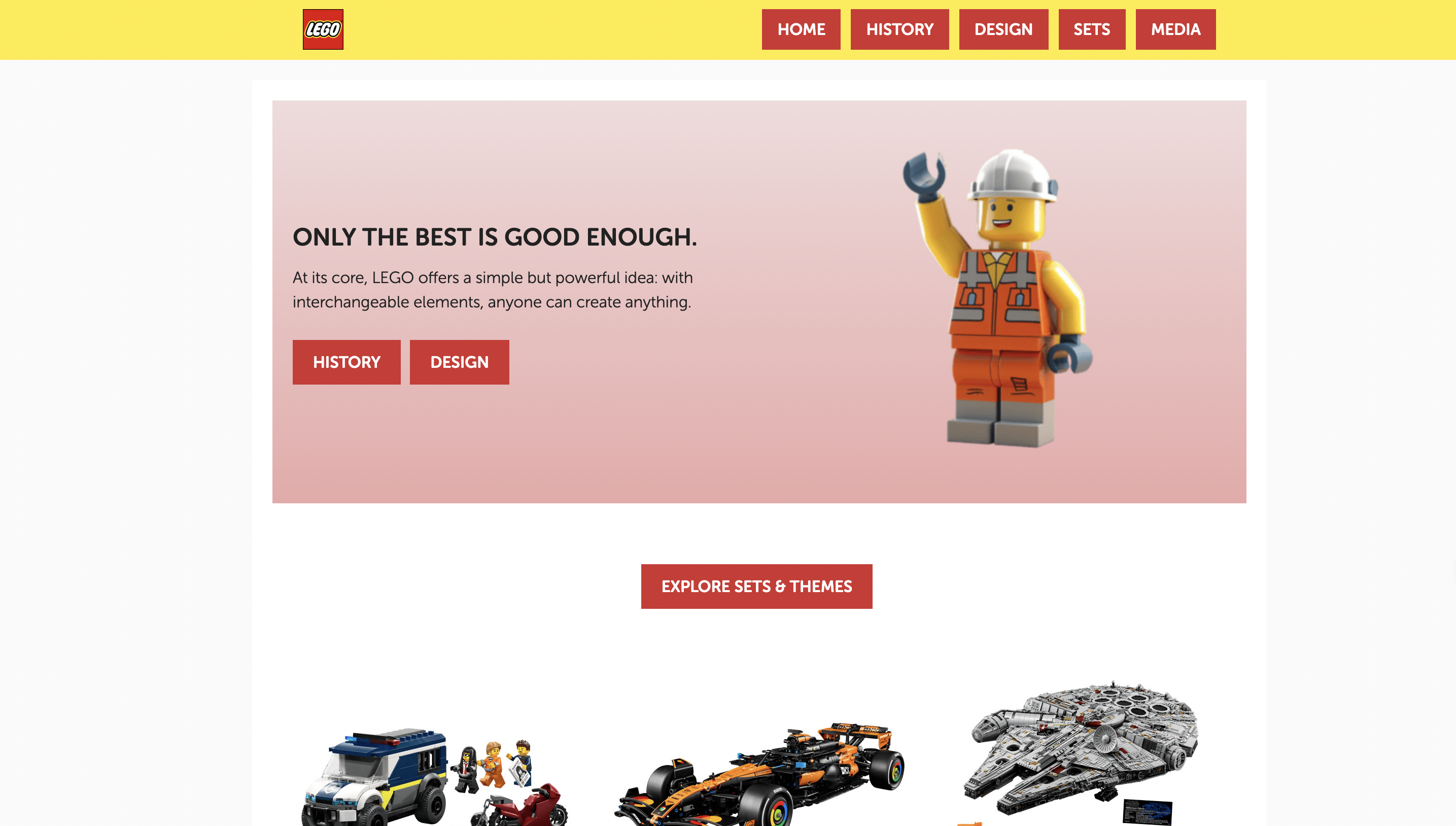 Preview of the Lego Microsite homepage
